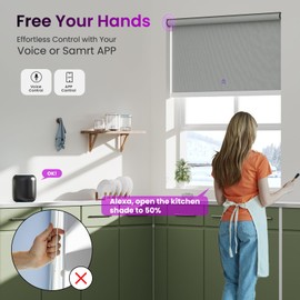 Astomi Motorized Roller Shades for Windows, Blackout Smart Blinds for Indoor, Effortless Remote & Voice Control, Work with Alexa, Google Home, Custom Size，Vinyl-Ash Gray