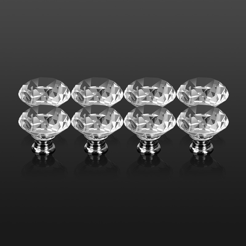 16Pcs Crystal Glass Cabinet Knob Diamond Shape 40mm Drawer Cupboard