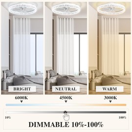 DIAMONDFORGE Ceiling Fans with Lights and Remote Fandelier - 20" Flush Mount Low Profile Modern Ceiling Fans for Bedroom - Stepless Color Temperature and 6 Speeds, White Irregular Crystal