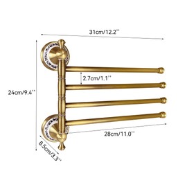 Swivel Towel Rack for Bathroom, Antique Bronze Folding 4 Arms Hand Towel Bars Towel Hanger for Laundry, Wall Mount Storage Space Saving,Porcelain Design
