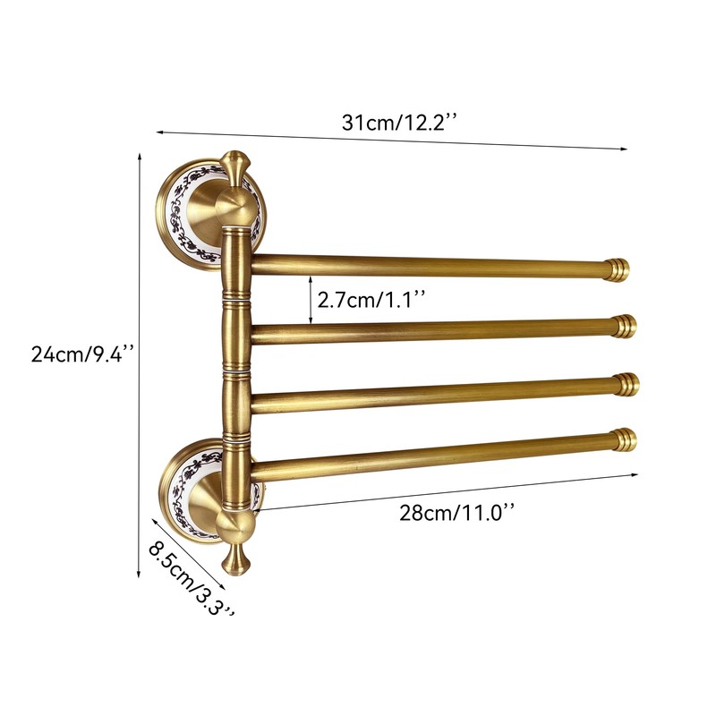 Swivel Towel Rack for Bathroom, Antique Bronze Folding 4 Arms