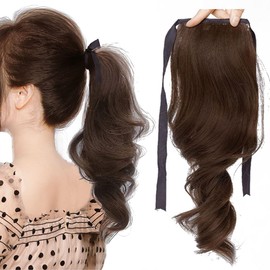 Short 30cm Wavy Pony Tails Hair Extension Synthetic High Ponytail Hairpiece Easy Tie Up Ponytail for Women Daily Use(Natural black)