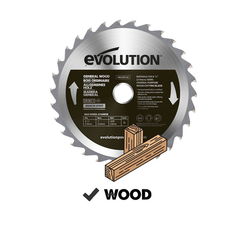 Evolution Power Tools HTC210WRAGE Wood Carbide-Tipped Blade, 210 mm