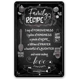 Family Recipe Metal Sign - Food for Your Soul - Modern Family Wall Sign, Kitchen and Dining Room Decor, Great Family Housewarming Gifts, 12x18 Use Indoors or Outdoors Durable Chalkboard Metal Sign