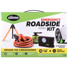 Slime 50154 Emergency Roadside Kit with Flat tire Repair and Booster Cables for Compact Cars, Standard Cars and Crossovers
