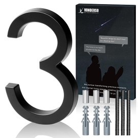 VONDERSO 6 Inch Floating House Numbers and Letters for Outside,Black Metal Modern Outdoor Address Sign for Yard Street and Mailbox, Zinc Alloy Solid Address Numbers and Letters,number 3
