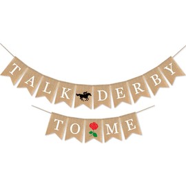 SWYOUN Burlap Talk Derby to Me Banner Kentucky Derby Party Supplies Horse Racing Mantel Fireplace Decoration