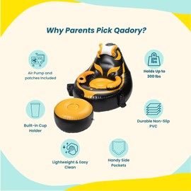 Qadory Inflatable Gaming Chair for Kids – Supports Up to 300 lbs, Includes Air Pump, Cup Holder, 2 Pockets – Durable Bean Bag Seat, Comfy Kids Gaming Chair & Top Gamer Chairs for Kid Room