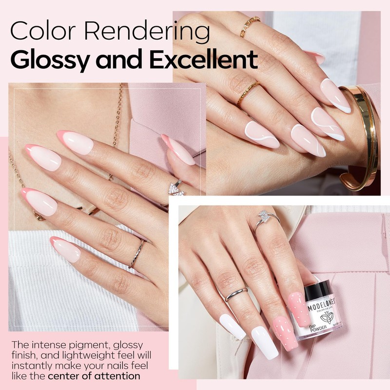 Modelones Dip Powder Nail Kit, 4 Colors Clear Nude White