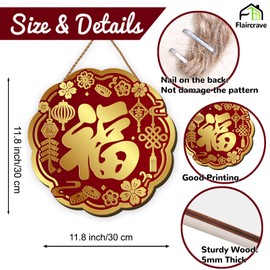 Chinese New Year Wooden Wreaths for Front Door Lunar New Year of The Horse 2026 Fu Welcome Sign Red Spring Festival Decor Chinese New Years Decorations for Home Party