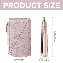 Wjelet Women's Credit Card Holder Wallet - RFID Blocking Leather Slim Bifold Purse Purple, with Key Ring, ID Window & Zipper Coin Pocket