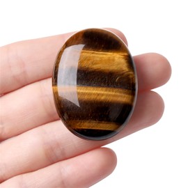 Tiger Eyes Thumb Healing Crystals Stones Sets Hand Carved Stones Gemstone Pocket Natural Stone Meditation Reiki Energy Oval Palm Stone Worry Stone for Anxiety Therapy