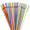 12-Pack Glitter Reusable Colorful Plastic Straws, 11 Inches Clear BPA-Free