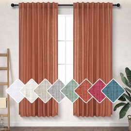 Terracotta Curtains 63 Inch Length for Girls Bedroom 2 Panels Back Tab Pocket Linen Textured Semi Sheer Rust Boho Curtains for Kitchen Living Room Kids Teen Industrial Farmhouse Decor 52x63 Brick Red
