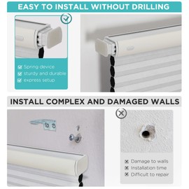 Joydeco No Tools No Drill Window Blinds for Indoor Windows, Blackout Shades Cellular Shades Cordless, No Drill Blinds for Windows, Window Shades for Home, Bedrooms, Doors (White, 20" W x 64" H)