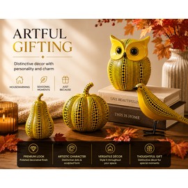 Funny Owl & Pumpkin Figurine Decorative Statue for Fall, Halloween & Home Decor