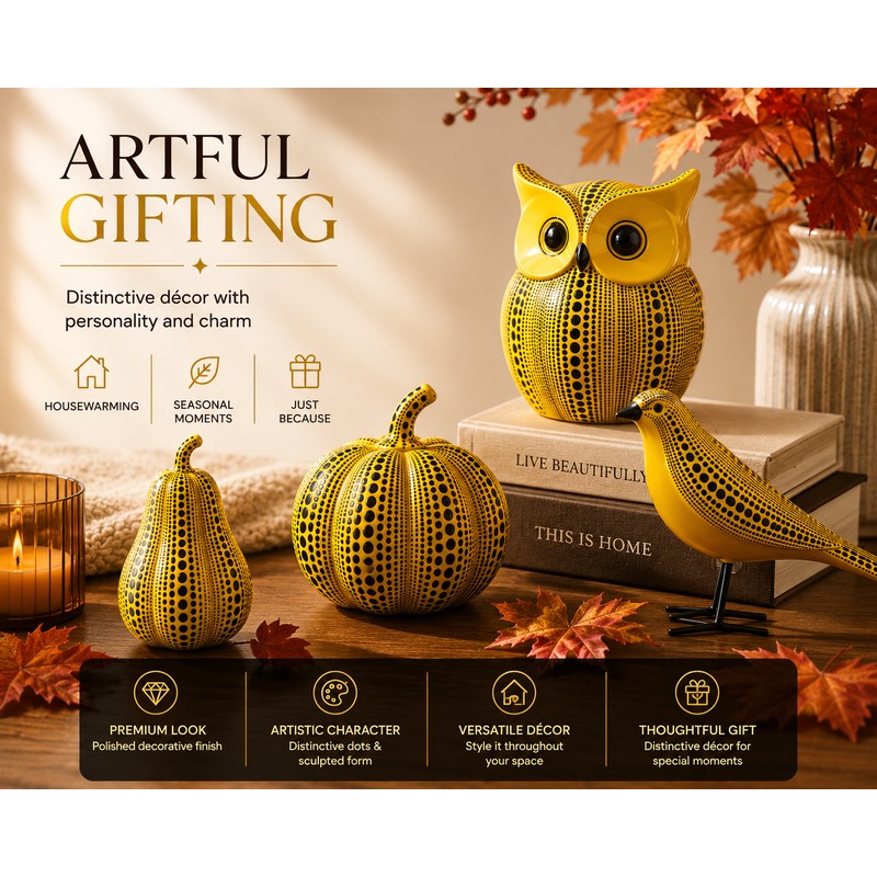 Funny Owl & Pumpkin Figurine Decorative Statue for Fall, Halloween