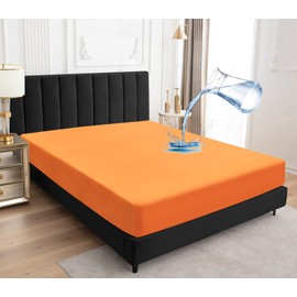 Sufdari Twin XL Mattress Protector,Waterproof Mattress Protector,Fitted Sheet Style Mattress Cover with 18" Deep Pocket,Washable and Comfortable-Orange,Twin XL