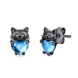 JUSTKIDSTOY Hypoallergenic Black Cat Earrings 925 Sterling Silver Cute Animal Kitten Stud Earrings Cat Jewelry Mothers Day Gifts for Women Girls Pet Lover Friends Teacher Mom