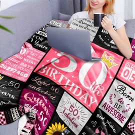 Keyck 50th Birthday Gifts for Women, Throw Blanket Gift for Bedroom Couch Sofa, 50th Birthday Gift Ideas, Unique Birthday Presents for Women Mum Grandma Wife Sister Friend Flannel Blanket 60"X50"