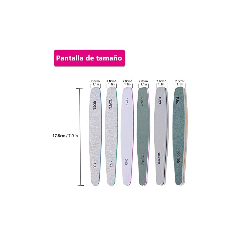 Limas de Bloque de Uñas Lavables, 6 Piezas Doble Cara