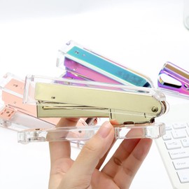NatSumeBasics Clear Gold Stapler with 1000 Staples, Cute Stapler and 26/6 Staples for Desk Home School Office Stationery Supplies Accessories Decoration (Gold)