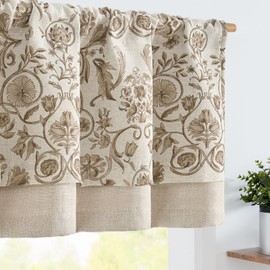 JINCHAN Linen Valance Kitchen Curtain for Windows Double Layer 18 Inch for Living Room Bedroom Bathroom Window Treatment Blackout Vintage Rustic Farmhouse Cottagecore Rod Pocket 1 Panel Taupe on Beige