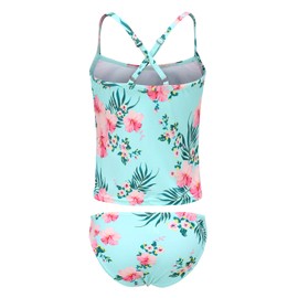 Moon Tree Girls Two Piece Bathing Suit Hawaiian Floral Tankini Swimsuits Kids Swimwear Set Floral 5T