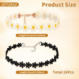 16Pcs Choker Necklace for Women, Multicolor Lace Choker Necklace Set, Adjustable Velvet Choker Black Choker Necklace Daisy Choker Necklace Gothic Choker for Wedding Valentine’s Day