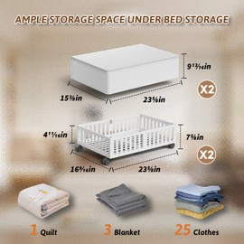 Bamboo Under Bed Storage Containers with Wheels, 2 Pack Under the Bed Shoe Storage Bins, Wood Rolling Underbed Drawers Organizer for Bedroom, Closet, Clothes Blanket Comforter and Under Crib Toy White