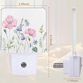 YASHILAIYA Poppy Flower Night Light,Vintage Pink Poppy Flower Night Lights Plug into Wall with Dusk to Dawn Light Sensors Nightlights for Bedroom Kitchen Gifts Ideal for Girls Women