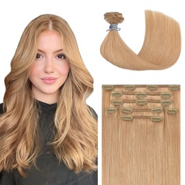 Honsoo Golden Brown Hair Extensions Clip In Human Hair Extensions Reddish Blonde 70g 20in 7pcs Natural Long Soft Hair, Can Be Styled Long Hair Extensions
