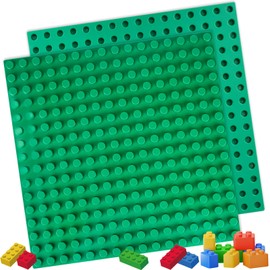 Pack of 2 Building Plates Compatible with Duplo Plates, Large Building Plate 25.5 x 25.5 cm for Creative Preschool Toy, Green