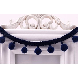 20 Yards Mini Pom Pom Trim Ball Fringe Ribbon Sew on Pom Pom Fringe Tassel Lace for Clothing Home Decoration Wedding Gift Crafts DIY Sewing Accessory (Navy)