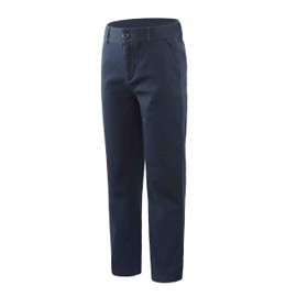 Bienzoe Girls School Uniform Pants: Adjustable Waist Cotton Stretch Regular Size Flat Front Kids Slacks Navy 10