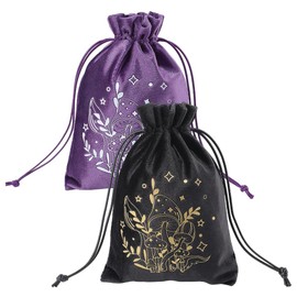 CREATCABIN 2Pcs Tarot Cards Bags Pouches Drawstrings Bags Tarot Cards Holder Pouches Tarot Deck Storage Velvet Bags Black Purple Mushroom Tarot Jewelry Wrap Bags for Crystals Dices Witchcraft 5x7Inch