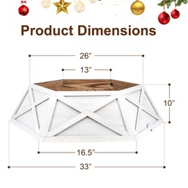 28in Extra Large Wood Christmas Tree Collar,White Wooden Hexagon Tree Base Cover for Artificial Tree,Vintage Rustic Farmhouse Tree Skirt Box for 4-7.5ft Tree,Fit 27'' Tree Stand
