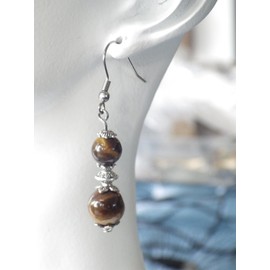 Ohrringe aus Edelstahl mit braunen Tigerauge-Perlen und silbernen Messingperlen