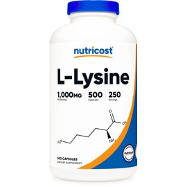 Nutricost L-Lysine 1000mg Per Serving, 250 Servings, 500 Capsules - Gluten Free, Non-GMO, 500mg Per Capsule