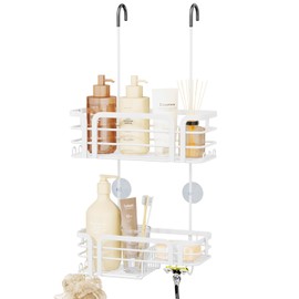 SWTYMIKI Shower Caddy Hanging Organizer - Over the Door Shower Caddy with Soap Holder, 11 Hooks, 2 Installation Ways, Stainless Steel Rustproof Bathroom Organizer, Black