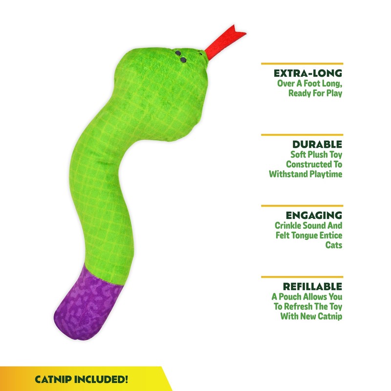 KITTY KA-ZOOM ZOOMIE Snake Kicker - Refillable Catnip Toy +