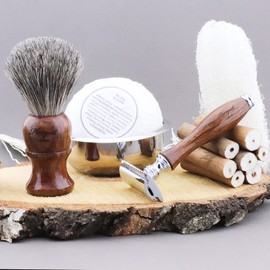 Haryali London Shaving Set - 4-Piece Wooden Shaving Set - Double Edge Safety Razor - Super Badger Hair Shaving Brush - Shaving Soap - Shaving Bowl - High-Quality Black Set