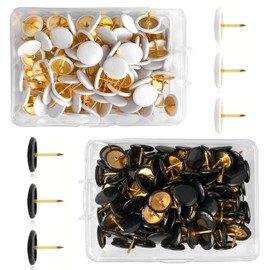 200 Pcs Drawing Pins, 100 pcs White Drawing Pins and 100 Pcs Black Drawing Pins Round Head Push Pins Thumb Tacks for Pinboard Map Cork Board Notice Board