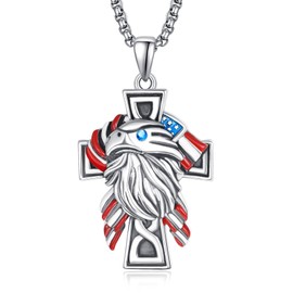 KATHLU Cross Necklace for Men 925 Sterling Silver Eagle Necklace American Flag Cross Pendant Christian Jewelry Gift…