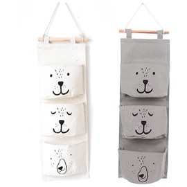 Voarge Hanging Bag Storage Bag Organiser for Hanging with 3 Pockets Children's Room Living Room Bear (Mint Green) (Grey)