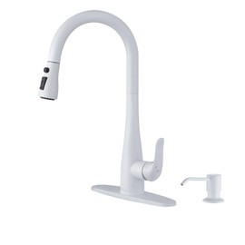 HGHGK Kitchen Faucet with Soap Dispenser and Pull Down Sprayer - Stainless Steel Single Handle Kitchen Sink Faucet, 1 or 3 Hole Design for Modern Farmhouse Kitchens, Rv, and Bar Sinks(White)