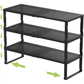 Jojocross Expandable Adjustable Stackable Kitchen Organizer, Spice Rack,Metal Pantry Storage Shelves Rack,Counter Shelf for Cabinets, Countertop, Cupboard(3 Packs/Medium/Black)