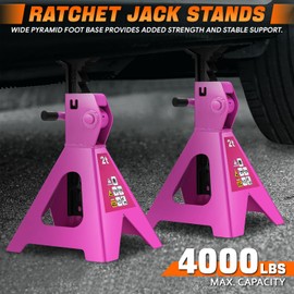 DNA MOTORING Low Profile Hydraulic Trolley Service/Floor Jack Combo with 2 Ratchet Jack Stands, 2 Ton (4000 lbs) Capacity, Purple, TOOLS-00476-PR