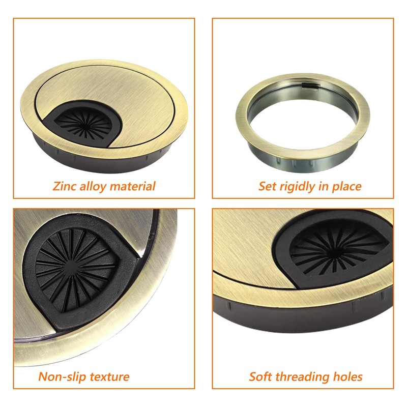 2 Pcs 60mm Gold Desk Cable Grommets - Zinc Alloy