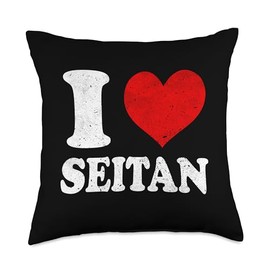 I Love Seitan Vegan Vegetarian Vintage Throw Pillow